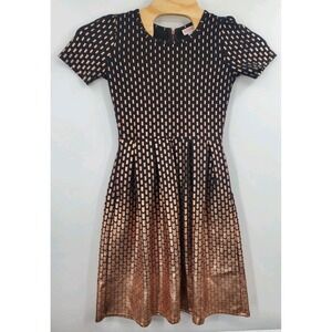 LuLaRoe Elegant Amelia Black Rose Gold Ombre Metallic Size Medium Pockets Zipper